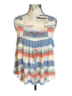 Free People Embroidered Striped Tank Top Multi Color Size L